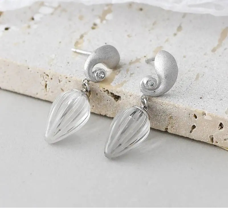 Silver Natural White Crystal Water Drop Dangle Earrings