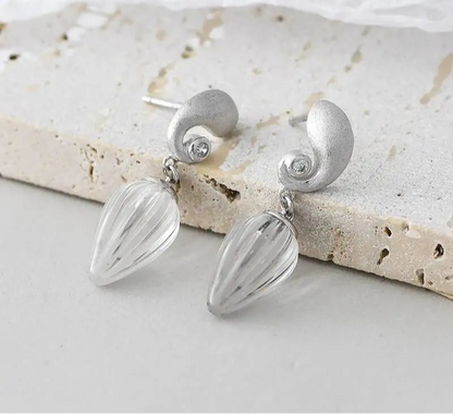 Silver Natural White Crystal Water Drop Dangle Earrings