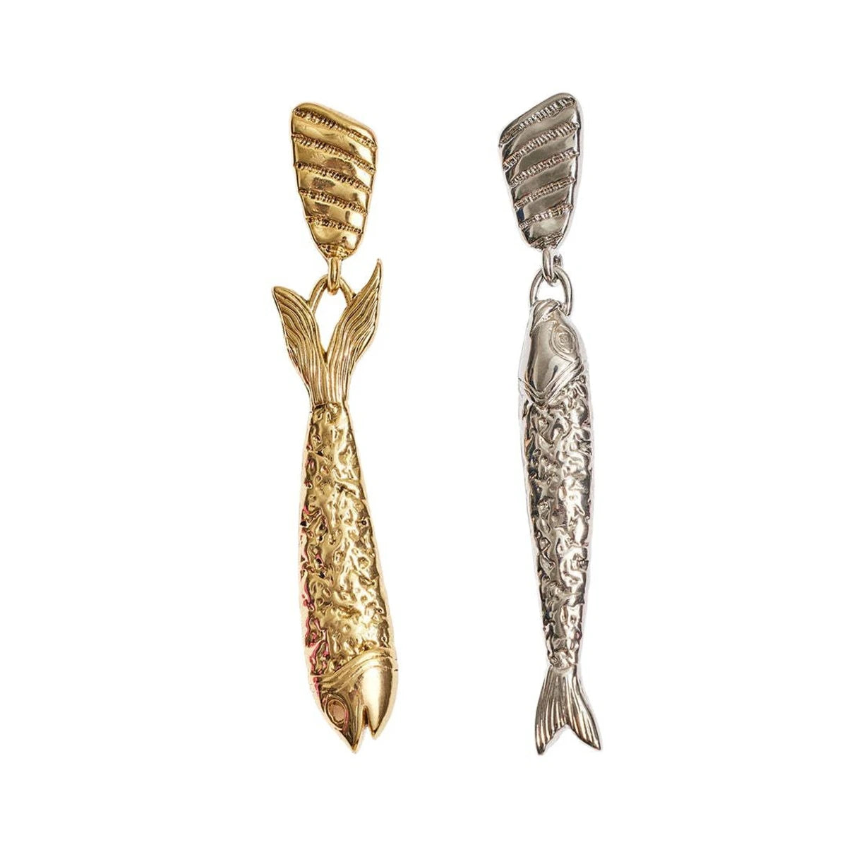 Gold‑Plated Titanium Steel Small Fish Long Earrings, Retro Artistic Style