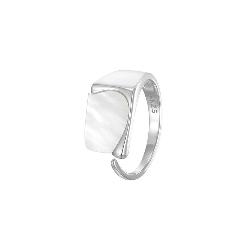 Natural White Mother of Pearl 925 Sterling Silver High Polished Open Rings