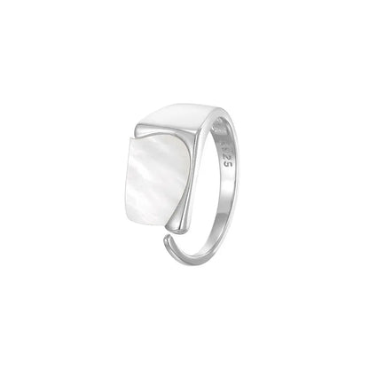 Natural White Mother of Pearl 925 Sterling Silver High Polished Open Rings