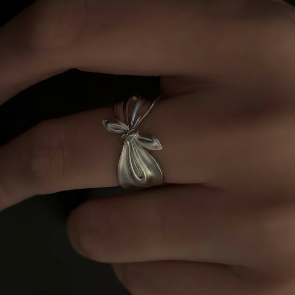 Silver 3D  Unique Elegant Bow Open Ring