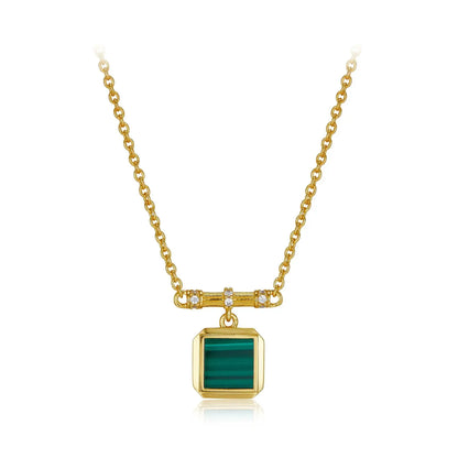 Silver 18K Gold Malachite Lapis Lazuli Square Pendant Choker Necklace