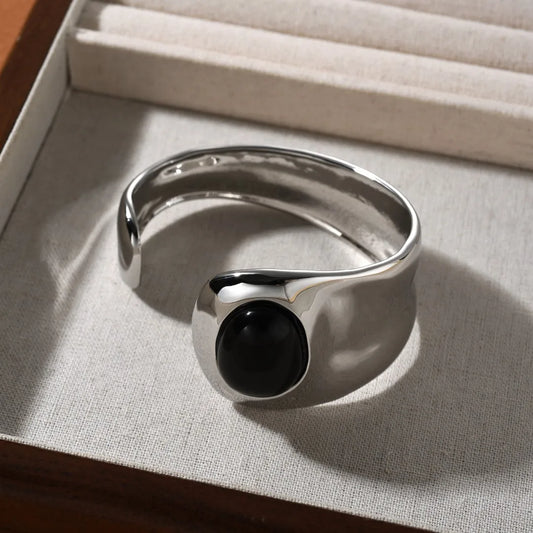 High Quality Black Agate Smooth Surface Wide Bangle, Bracelet