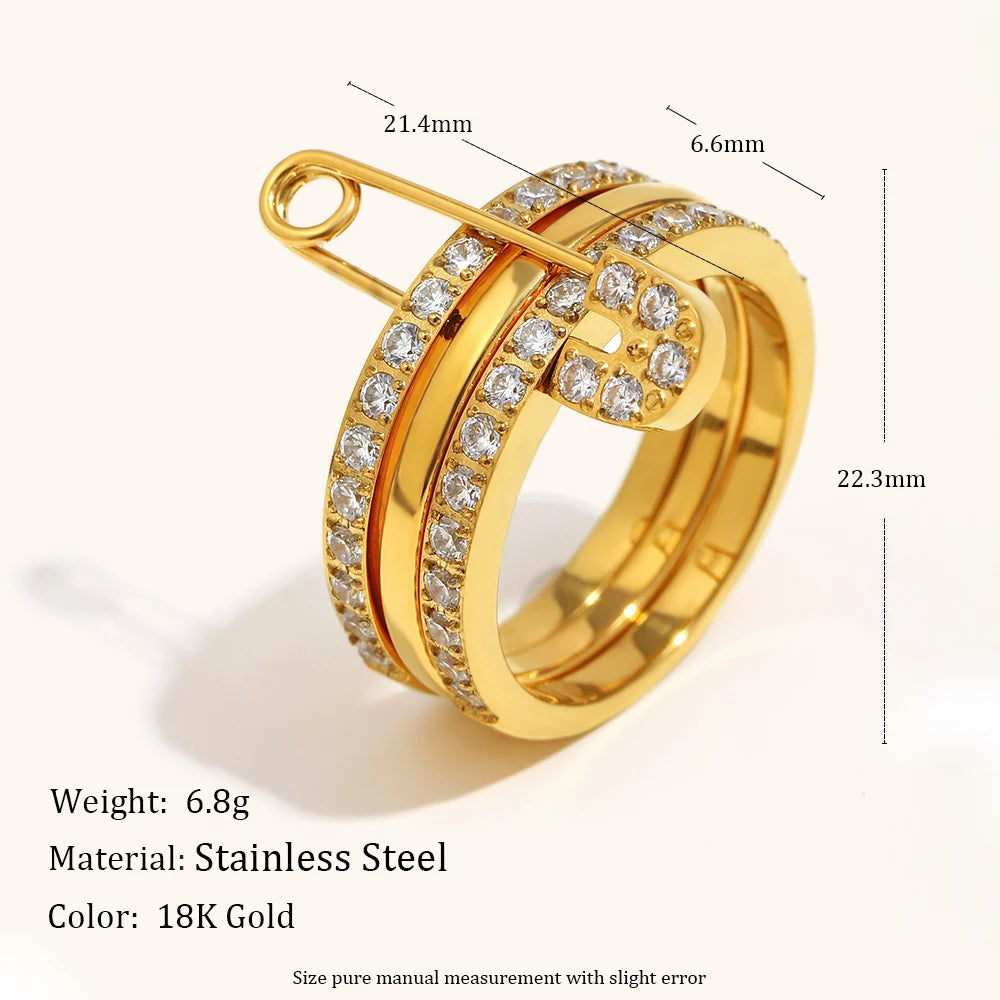 Waterproof 18K Gold Plated Pin Loop Buckle Ring