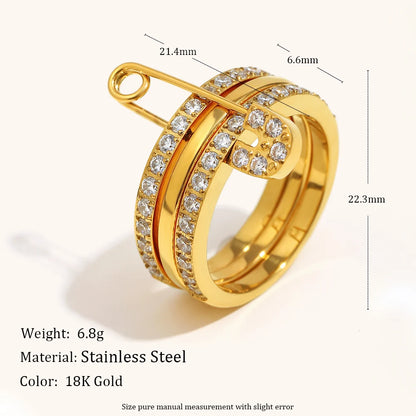 Waterproof 18K Gold Plated Pin Loop Buckle Ring