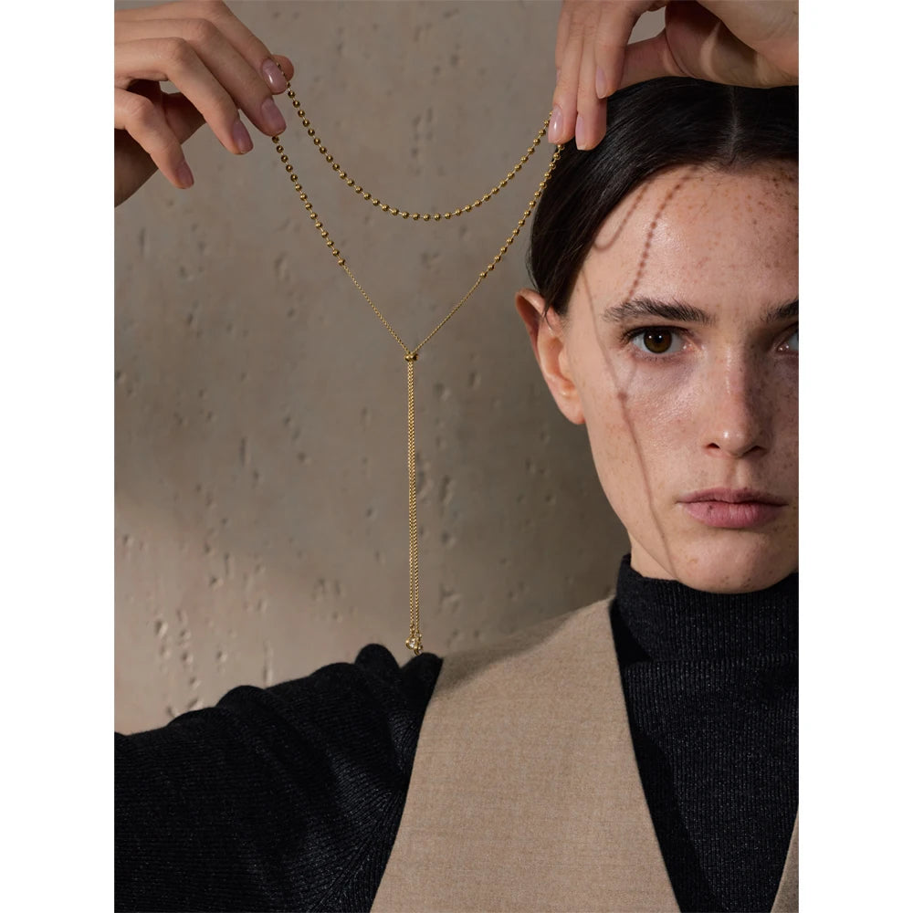 Stainless Steel Beads Chain Adjustable Necklace and Bracelet Bangle