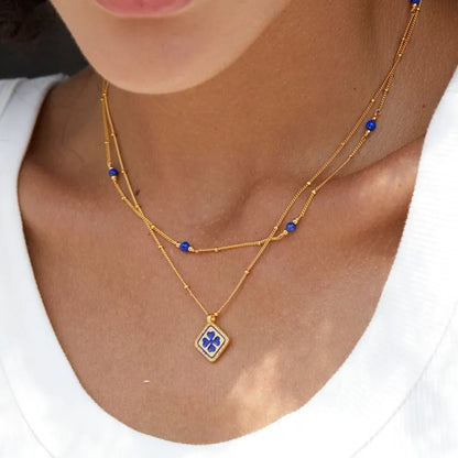 Minimalist Silver 2-sided Square Pendant Chic Lucky  Necklace