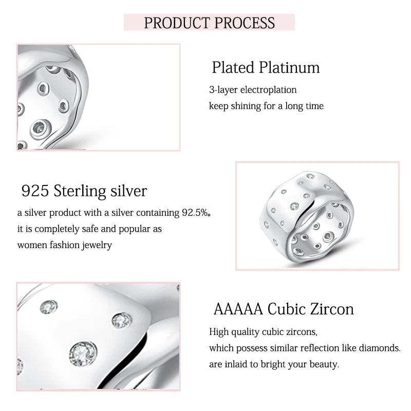 Silver Irregular Handmade Zircon Wide Ring