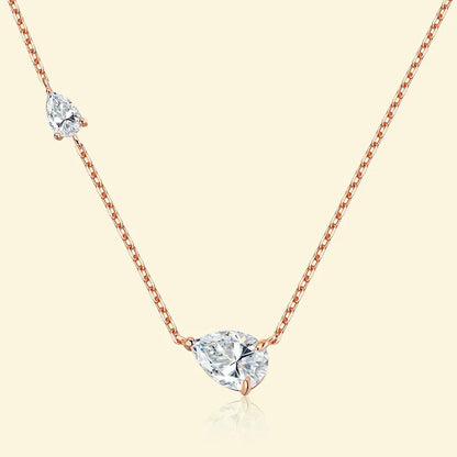 2 Gem Silver Pear Cut Moissanite Stone Necklaces