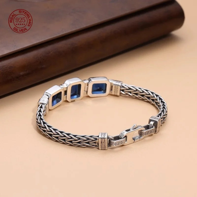 Silver Vintage Blue Crystal Gem Bracelet
