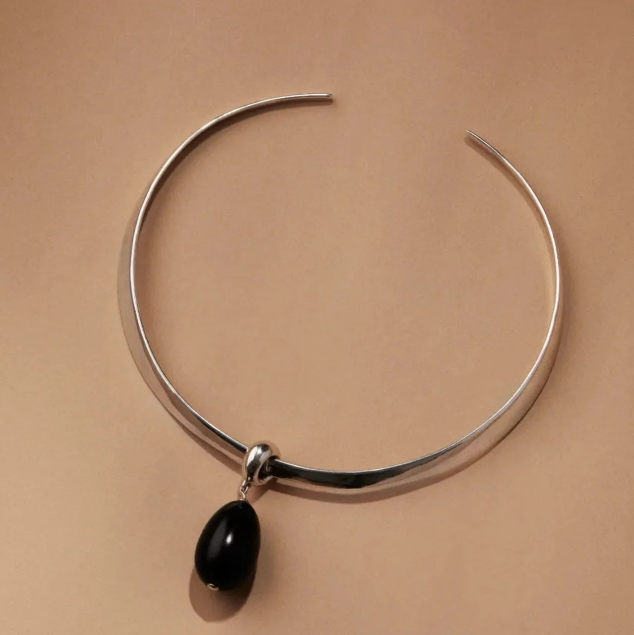 Obsidian Pendant Necklace Set — Choker and Earrings