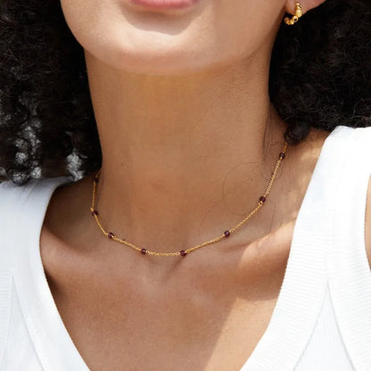Silver Gold Plated Garnet Spaced Bead Station Necklace