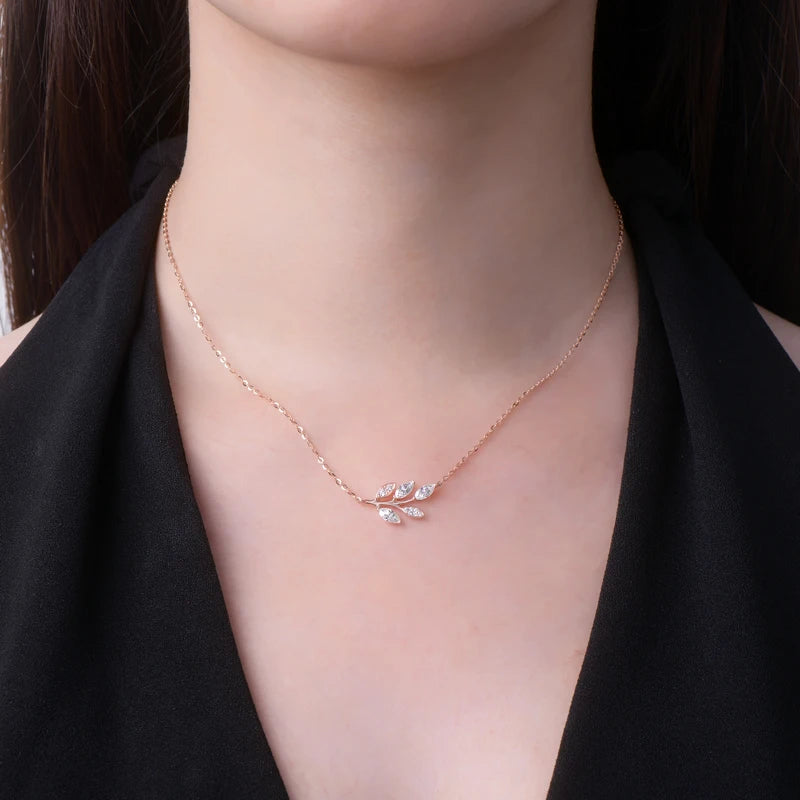 Silver Marquise Cut Moissanite Leaf Pendant Necklace