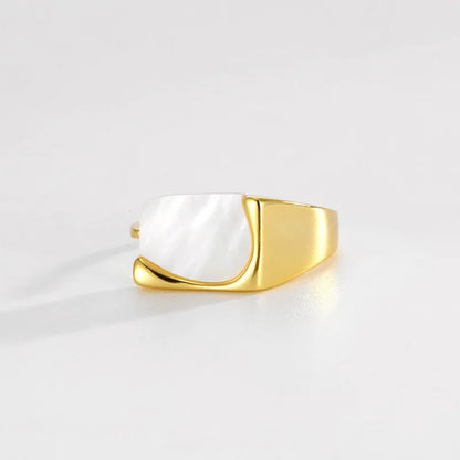 Natural White Mother of Pearl 925 Sterling Silver High Polished Open Rings