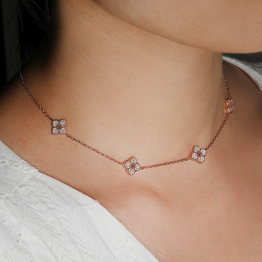 Silver Plated Flower Moissanite Choker Necklace