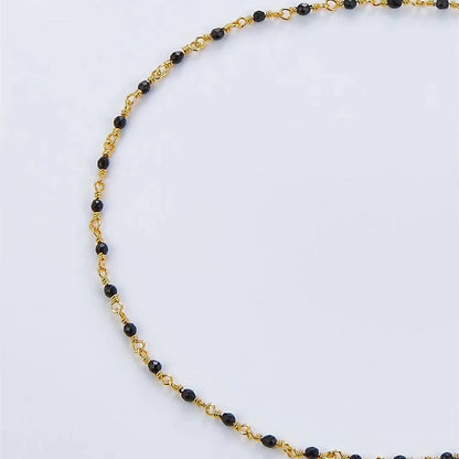 Onyx Black Agate 925 Silver Gold Plated Station Necklace, Minimalisti French Trendy Tiny Chain