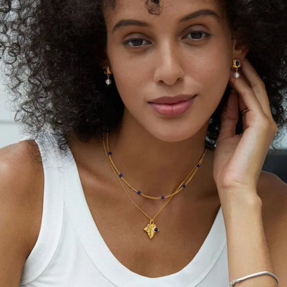 Silver Gold Plated Lapis Lazuli Beaded Station, Trendy Stack Chokers Necklace