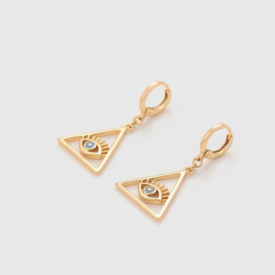18k Gold Plated Triangle Evil Eye Hoop Drop Earrings