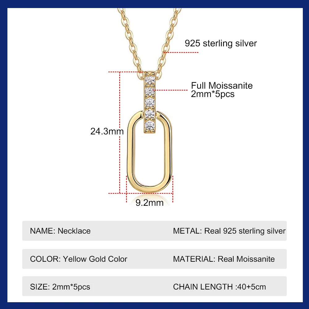 Silver Moissanite Pendant Necklace – Adjustable Paperclip Chain