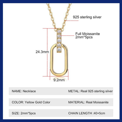 Silver Moissanite Pendant Necklace – Adjustable Paperclip Chain