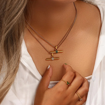 18k Gold Plated Stainless Steel Snake Chain T Bar Pendant Pendant Necklace