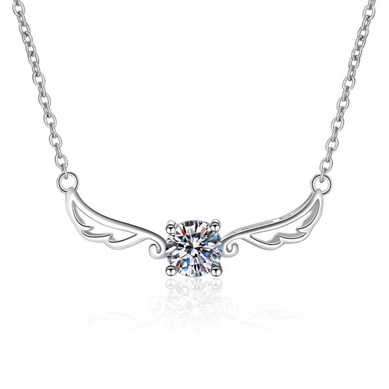 Silver Moissanite Diamond-set Angle Wing Necklace