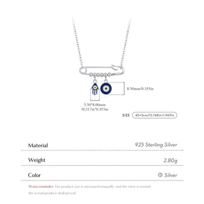 Silver Blue Enamel Eyes & Palm Charms Pendant Necklace