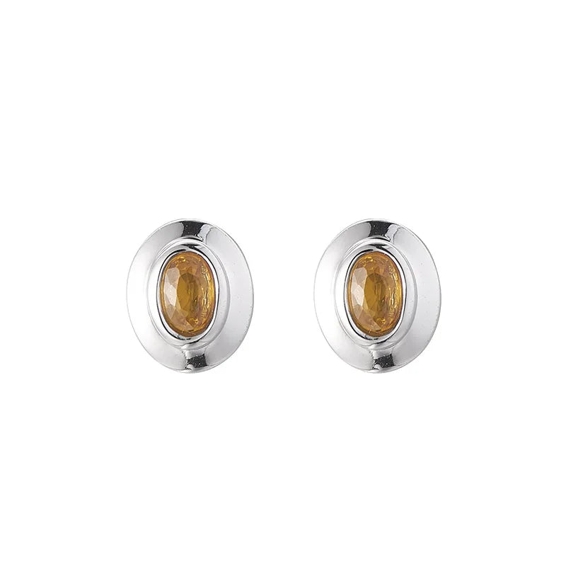 Silver Inlaid with Natural Citrine Classic Oval Shaped Earrings & Pendant