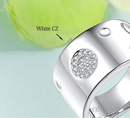 Silver Zircon Wide Ring