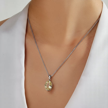 Silver Natural Green Amethyst Gemstone Pendant Necklace