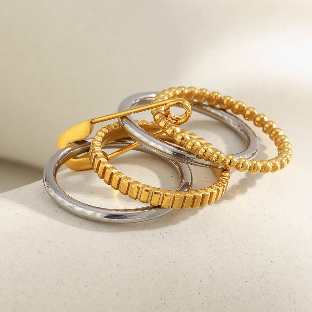 Waterproof 18K Gold Plated Pin Loop Buckle Ring
