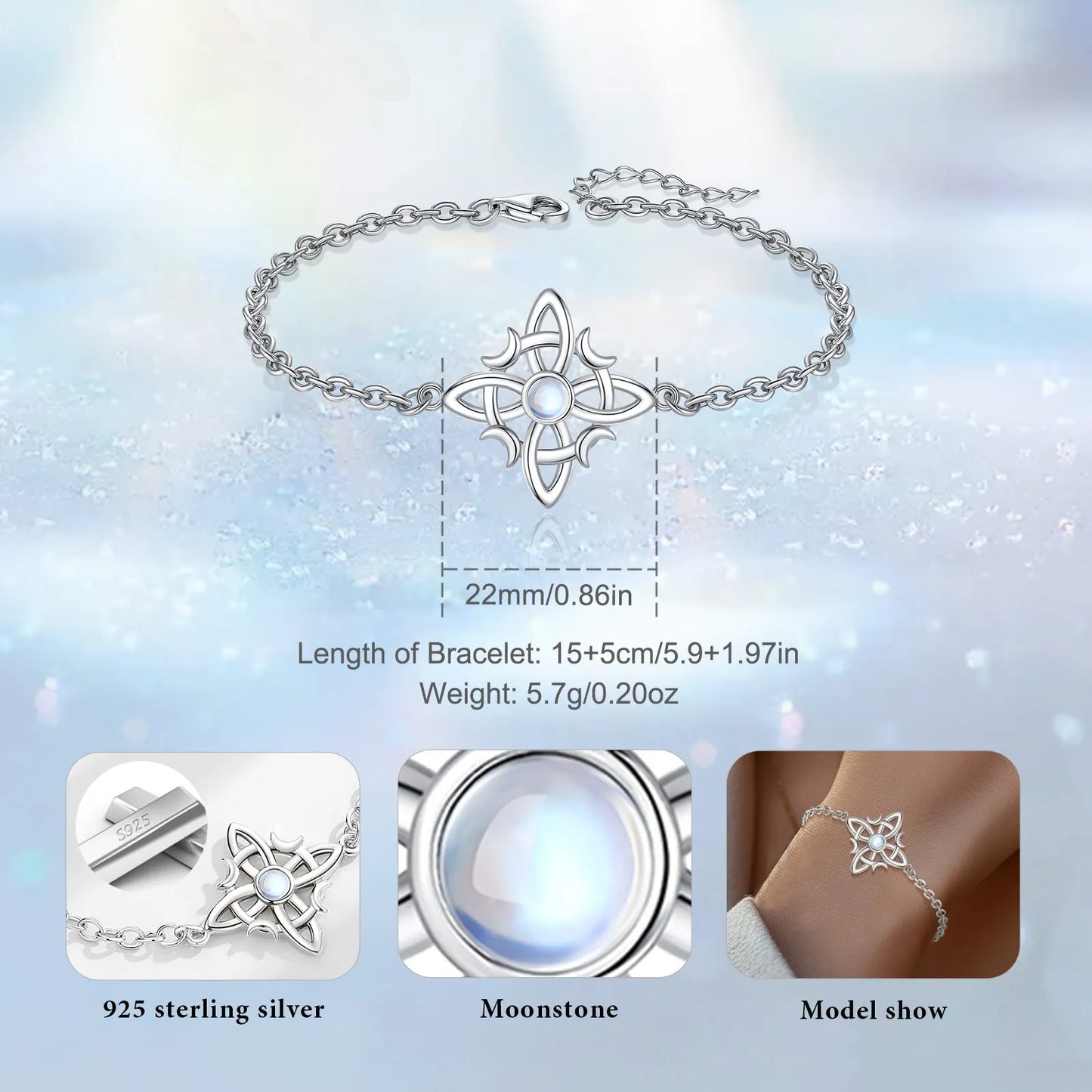 Silver Moonstone Celtic Knot Amulet Chain Bracelet