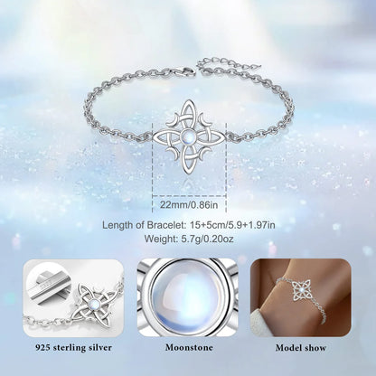 Silver Moonstone Celtic Knot Amulet Chain Bracelet