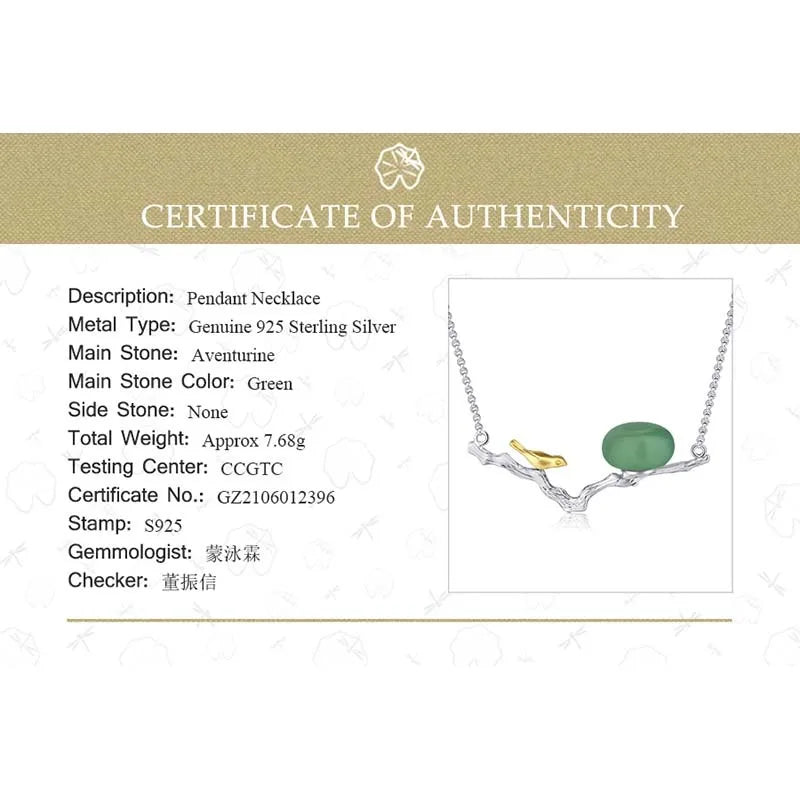 Silver Natural Stones Handmade Jewelry Retray Bird Necklace with Pendant