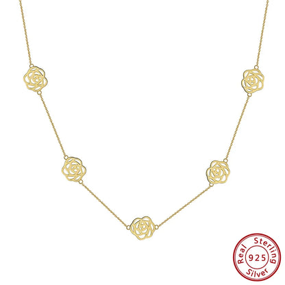 925 Sterling Silver Hollow Flower Geometric Charm Clavicle Chain Necklaces