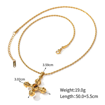 18K Gold Plated Stainless Steel Cross Pendant with Natural Stone Inlay