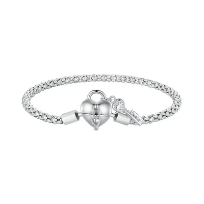 Silver Heart Lock and Key Buckles Basic Chain Bracelet