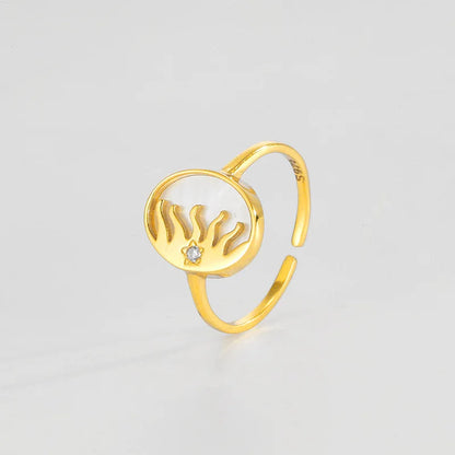 925 Sterling Silver White Mother of Pearl Oval Sun Adjustable Open-end Ring