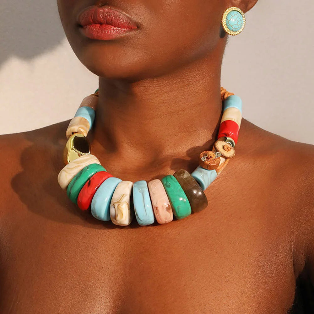 Handmade Statement Boho Necklace with Colorful Beads