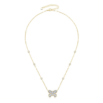 Silver Zircon Butterfly Necklace
