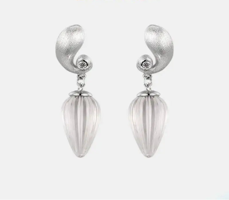 Silver Natural White Crystal Water Drop Dangle Earrings