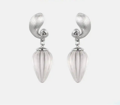 Silver Natural White Crystal Water Drop Dangle Earrings