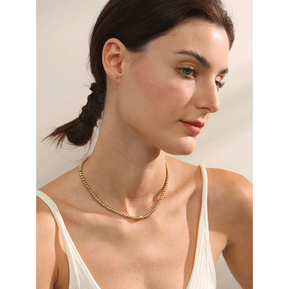 18K Gold Plated Round Beads Chain Handmade Necklace Water Resistant Stainless Steel