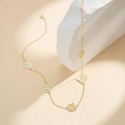 925 Sterling Silver Hollow Flower Geometric Charm Clavicle Chain Necklaces