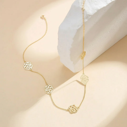 925 Sterling Silver Hollow Flower Geometric Charm Clavicle Chain Necklaces