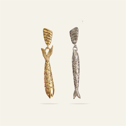 Gold‑Plated Titanium Steel Small Fish Long Earrings, Retro Artistic Style