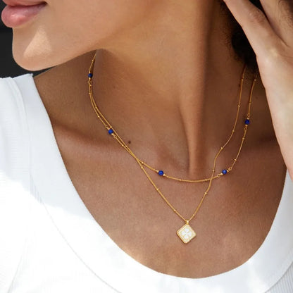 Minimalist Silver 2-sided Square Pendant Chic Lucky  Necklace