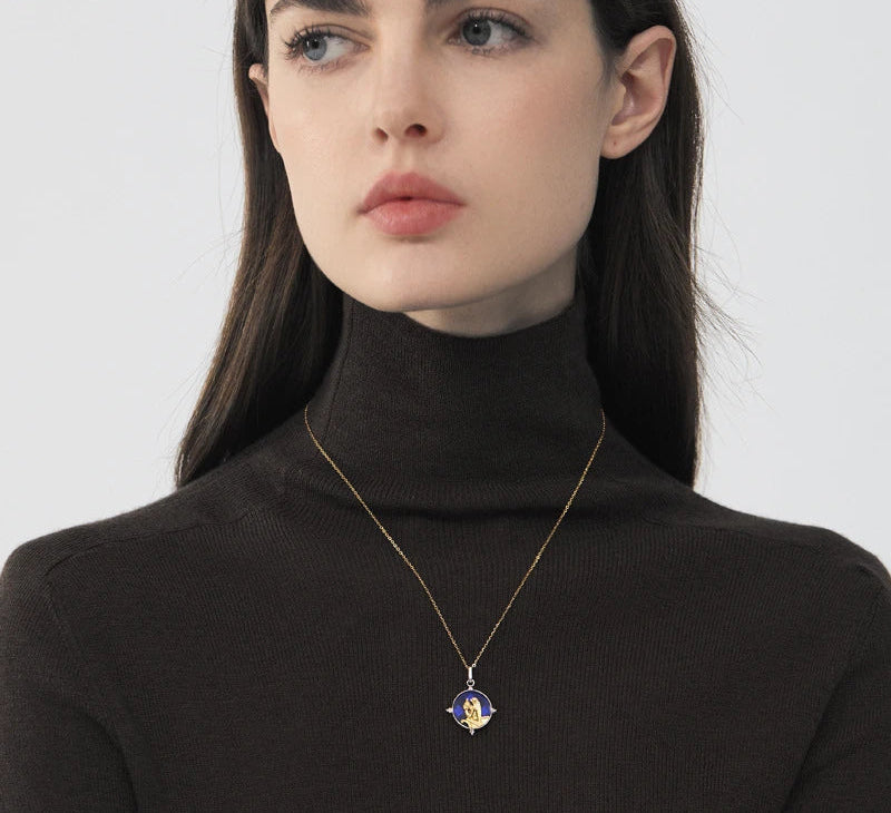 Silver Blue Glass Round Pendant