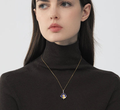 Silver Blue Glass Round Pendant